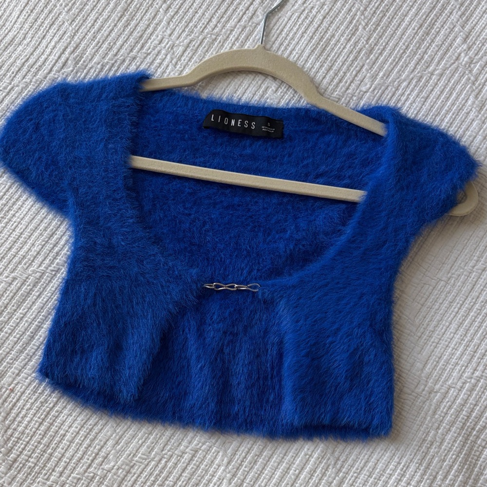 Lioness Vibrant Blue Fuzzy Knit Top